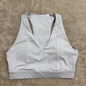 Fabletics Sports Bra Womens Large White Low Impact V Neck Racerback Strappy Back
